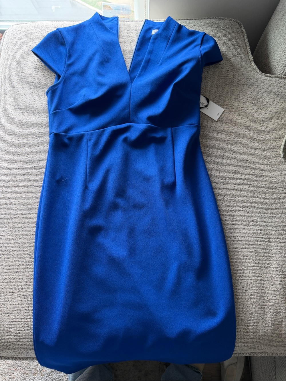 Calvin Klein Cobalt Blue V-Neck Cap Sleeve Midi Dress